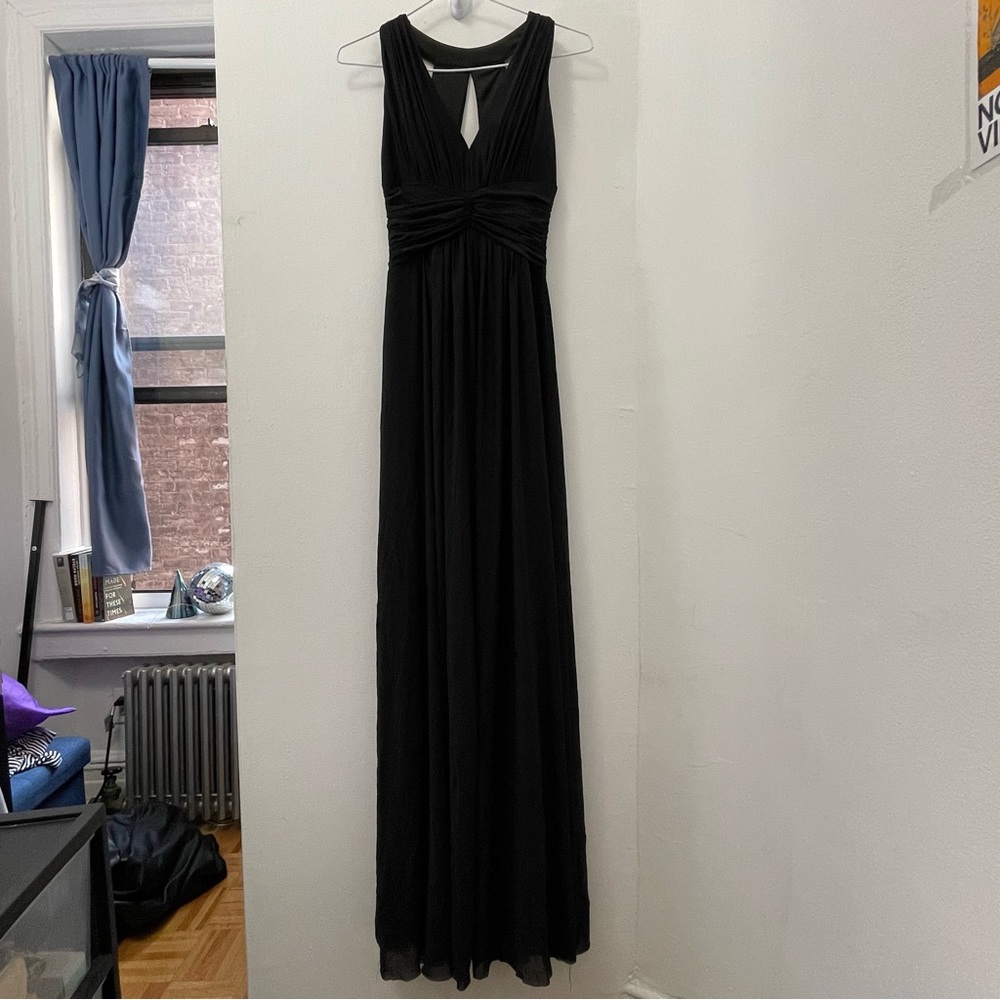 boutique black chiffon slit maxi dress